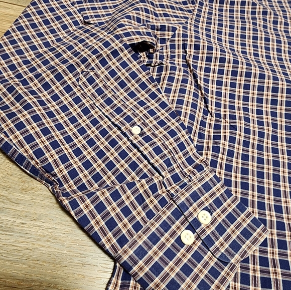 Peter Millar Button Down Shirt Men’s Large Long Sleeve Brown Navy Blue - Picture 2 of 6